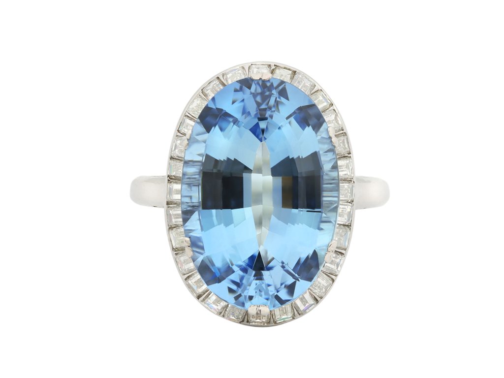 Aquamarine and diamond cluster ring, circa 1950.