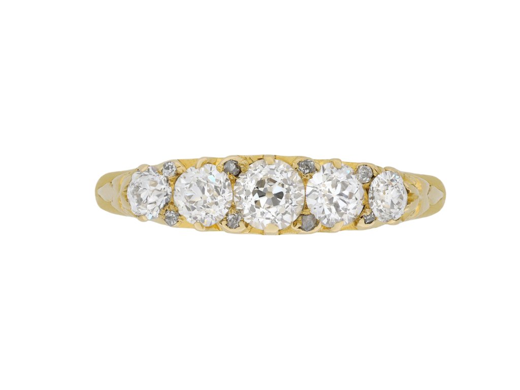 Victorian diamond five stone ring, circa 1900. 