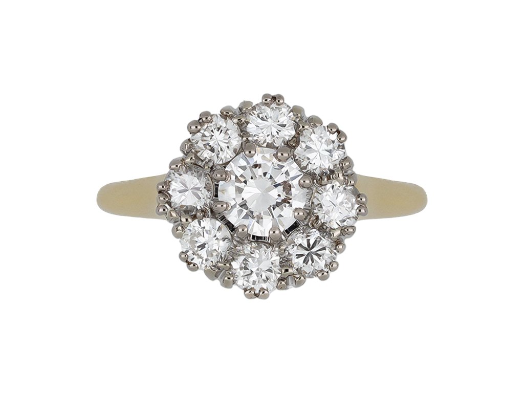 Vintage diamond coronet cluster ring, circa 1950.