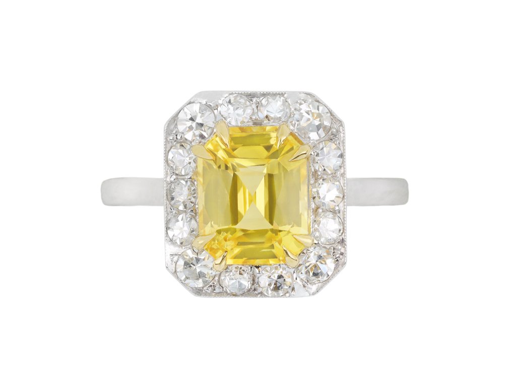 Yellow Ceylon sapphire and diamond cluster ring, circa 1920.