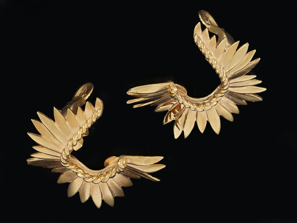 Vintage gold clip earrings, French, circa 1950. 