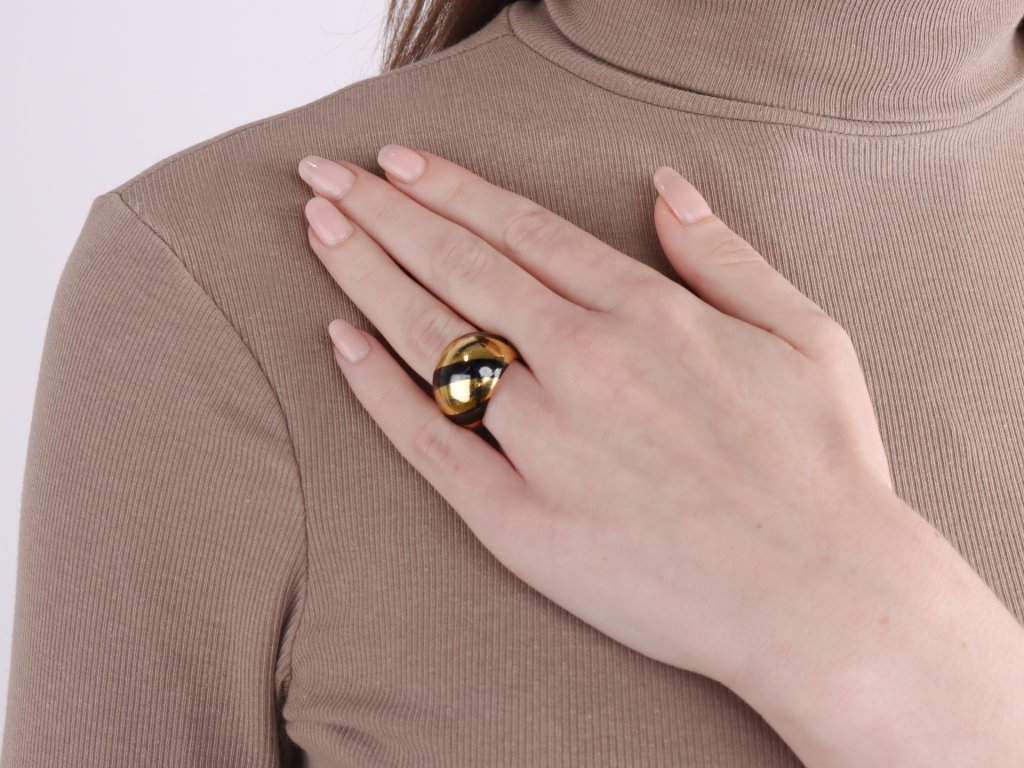 Vintage gold and steel bombe ring, circa 1940. 