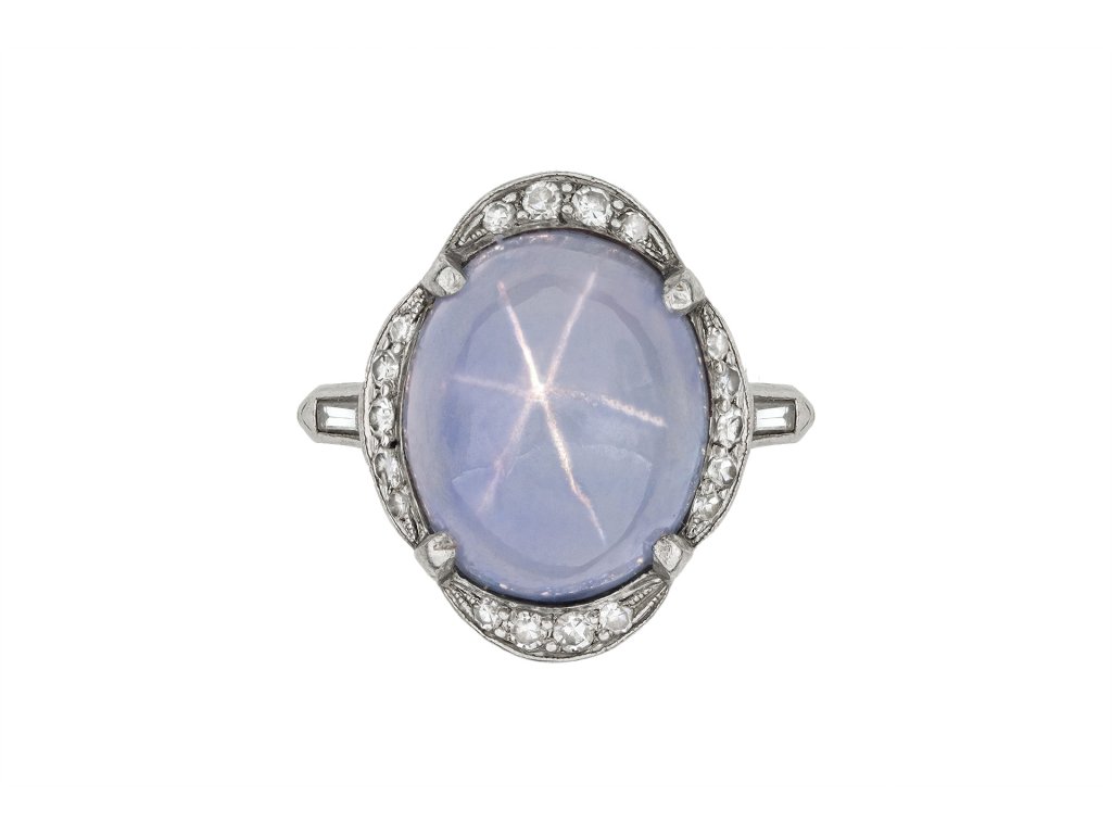 Art Deco star sapphire and diamond coronet cluster ring, American, circa 1930.