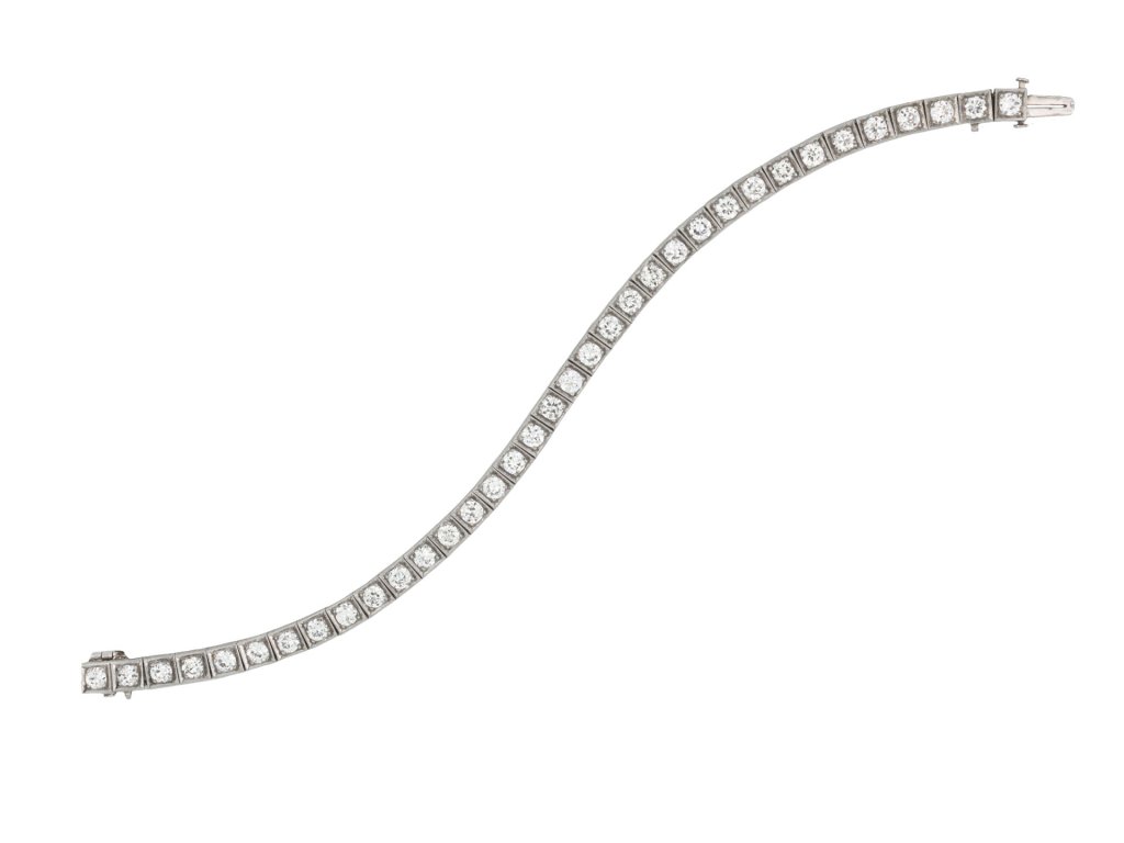 Old cut diamond line bracelet, circa 1920. 