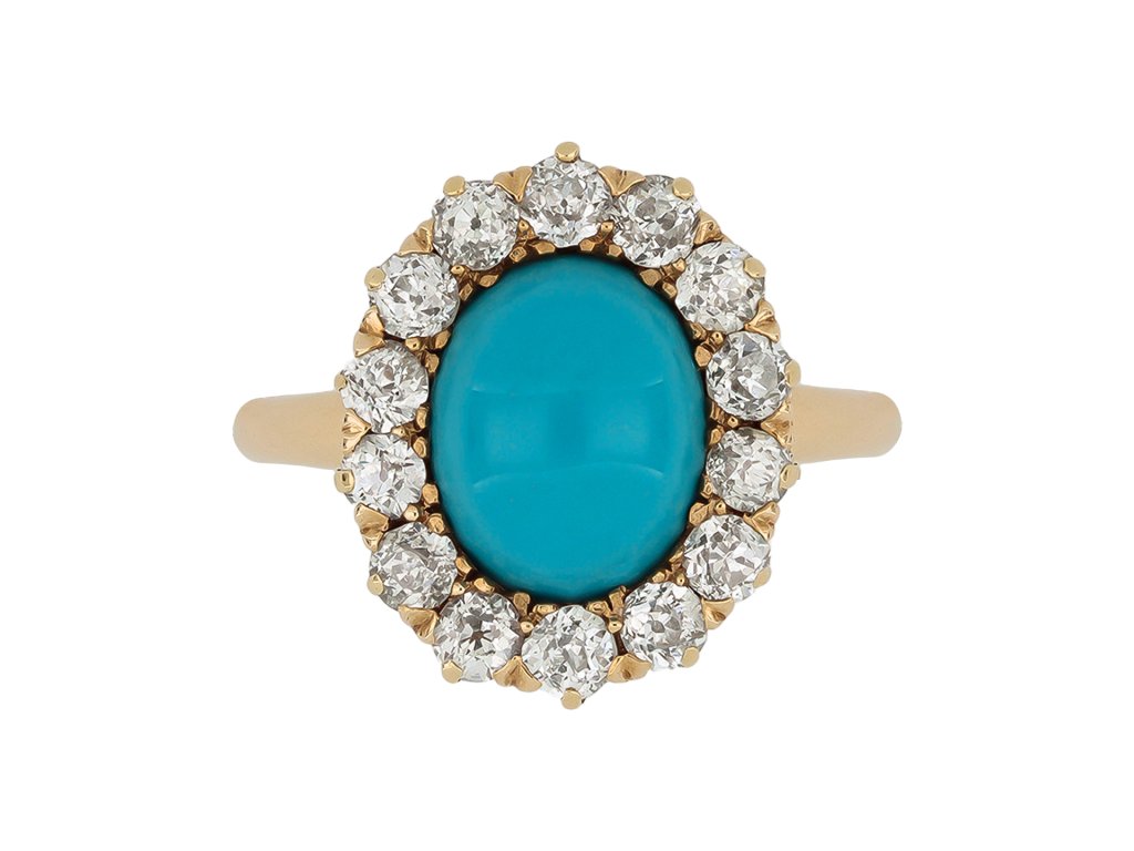 Victorian turquoise and diamond coronet cluster ring, circa 1880. 