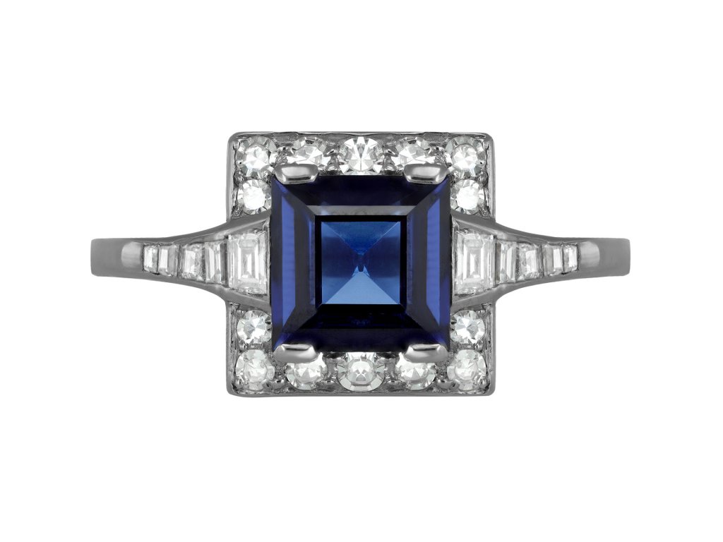 Art Deco sapphire and diamond coronet cluster ring, circa 1935.