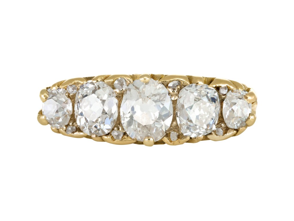Victorian diamond five stone ring, circa 1900.