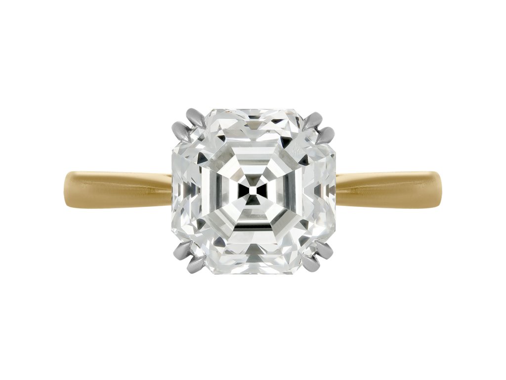 Asscher cut diamond solitaire ring.
