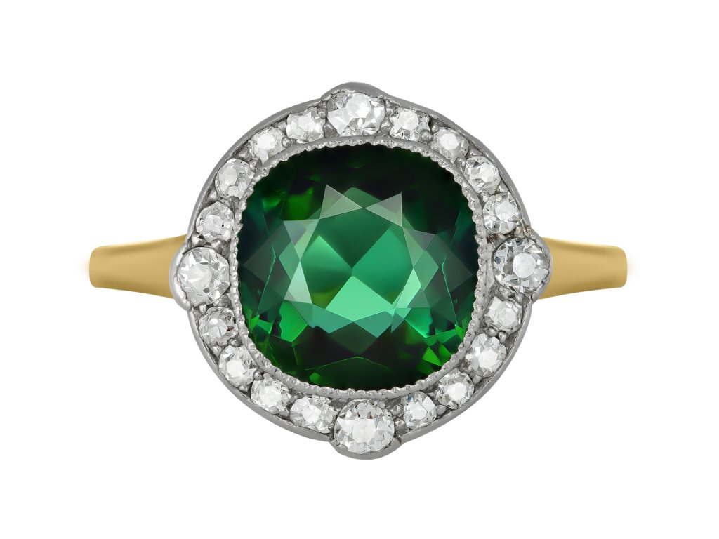 Tourmaline and diamond cluster ring, circa 1910.