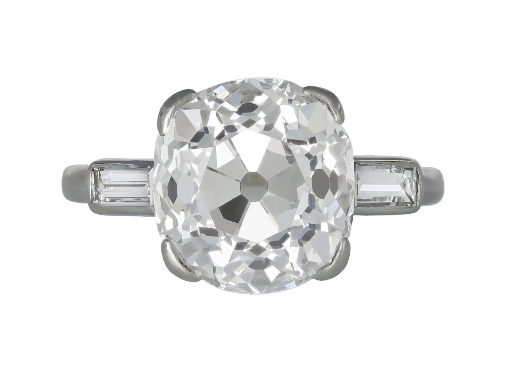 Cartier Paris 4.37 carat diamond flanked solitaire, French, 1937.
