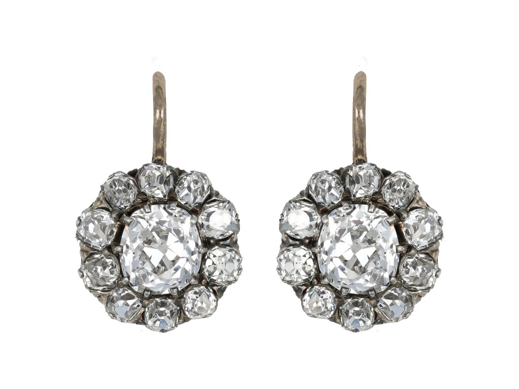 Old mine diamond cluster earrings, circa 1880. 