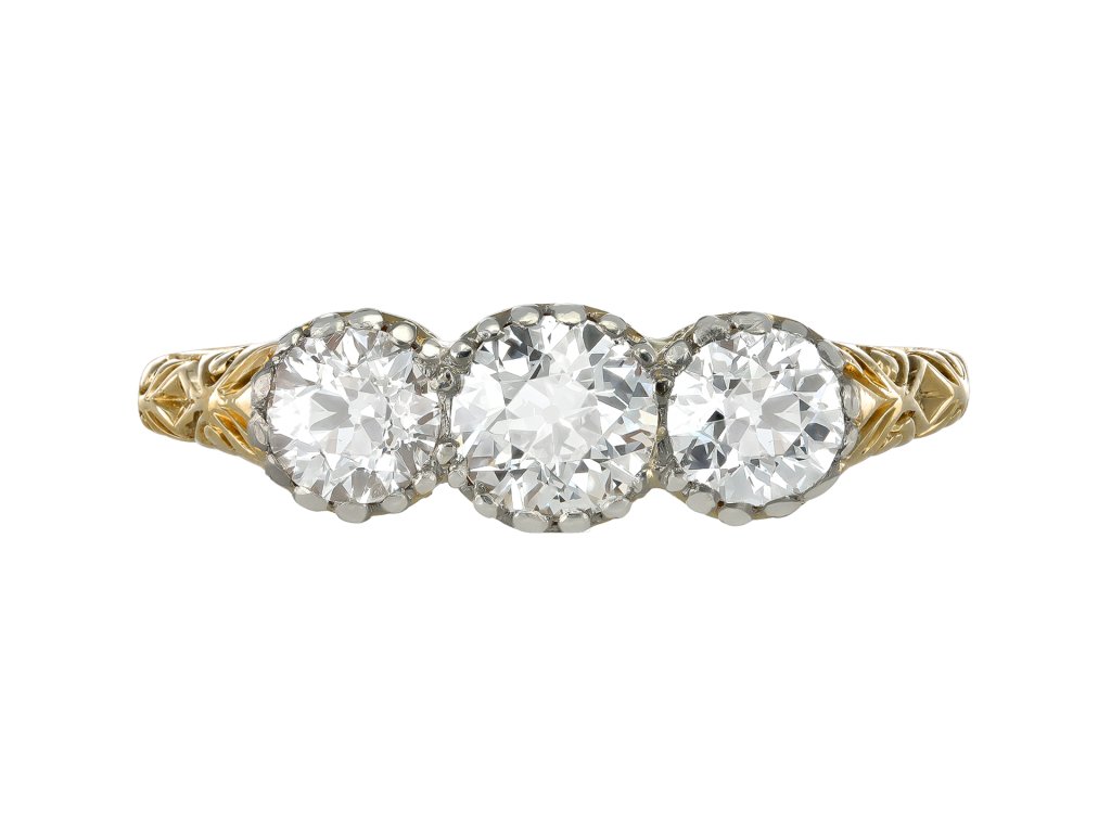 Victorian diamond three stone ring, circa 1900.