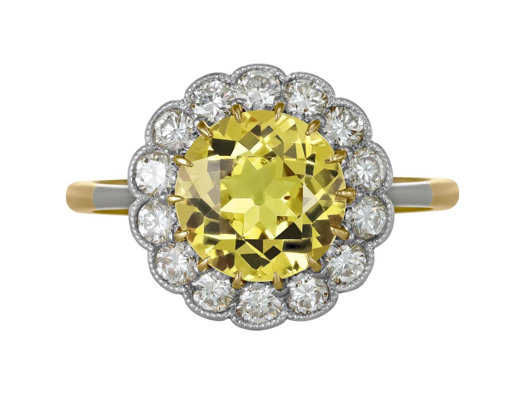 Yellow sapphire and diamond coronet cluster ring, circa 1910.