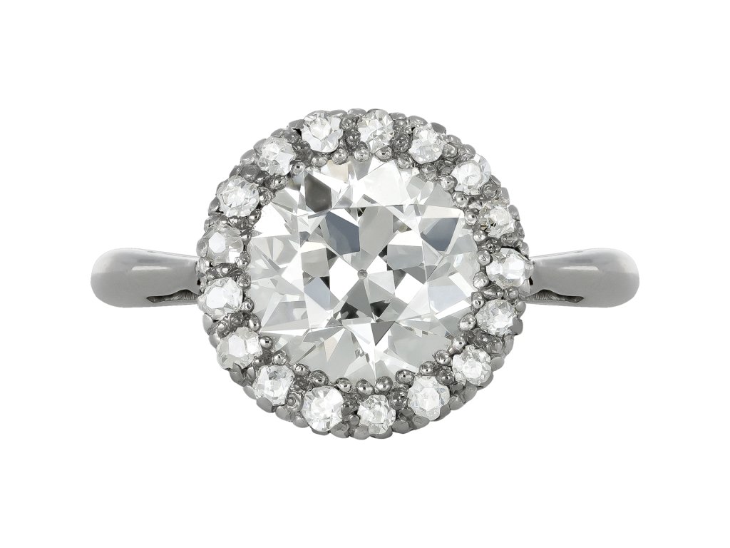Old cut diamond coronet cluster ring, circa 1930.