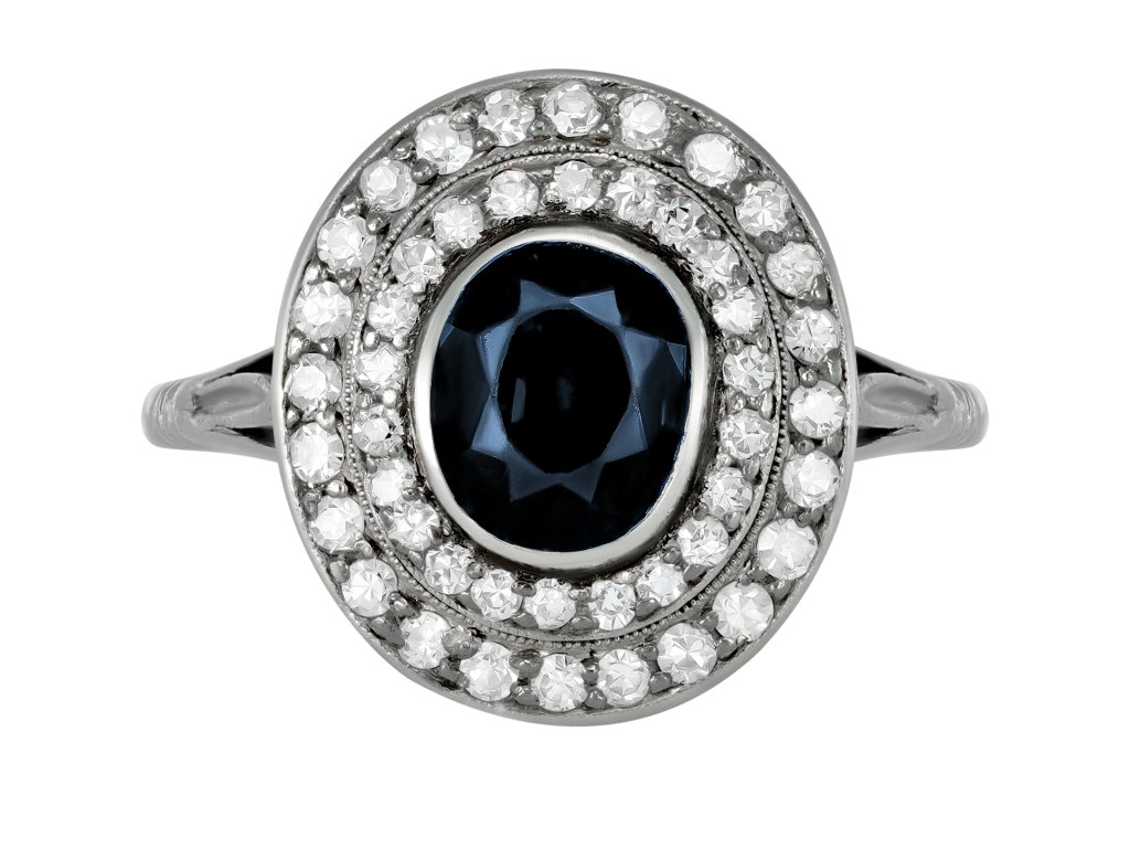 Sapphire and diamond cluster ring, circa 1920.