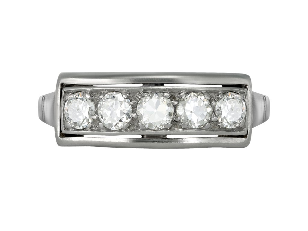 Diamond five stone ring, circa 1915. 