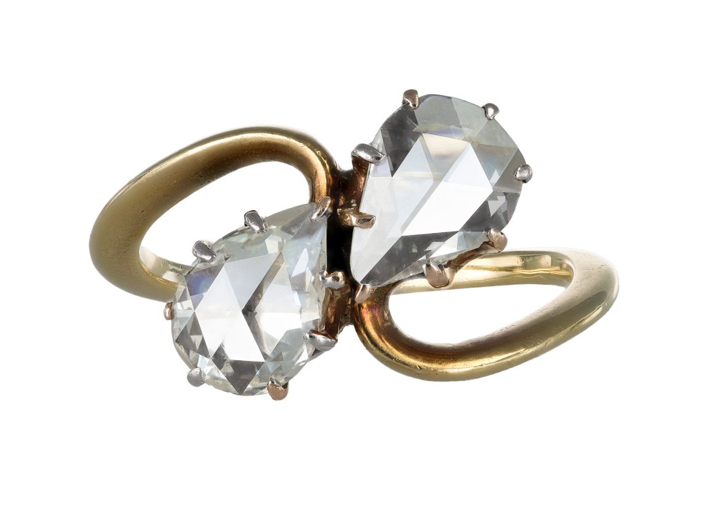 Rose cut diamond crossover ring, Dutch, circa 1900.