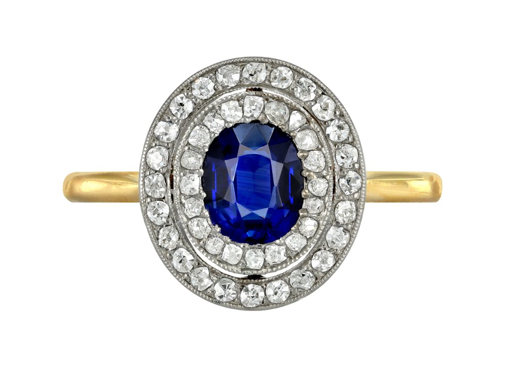 Sapphire and diamond cluster ring, circa 1915. 