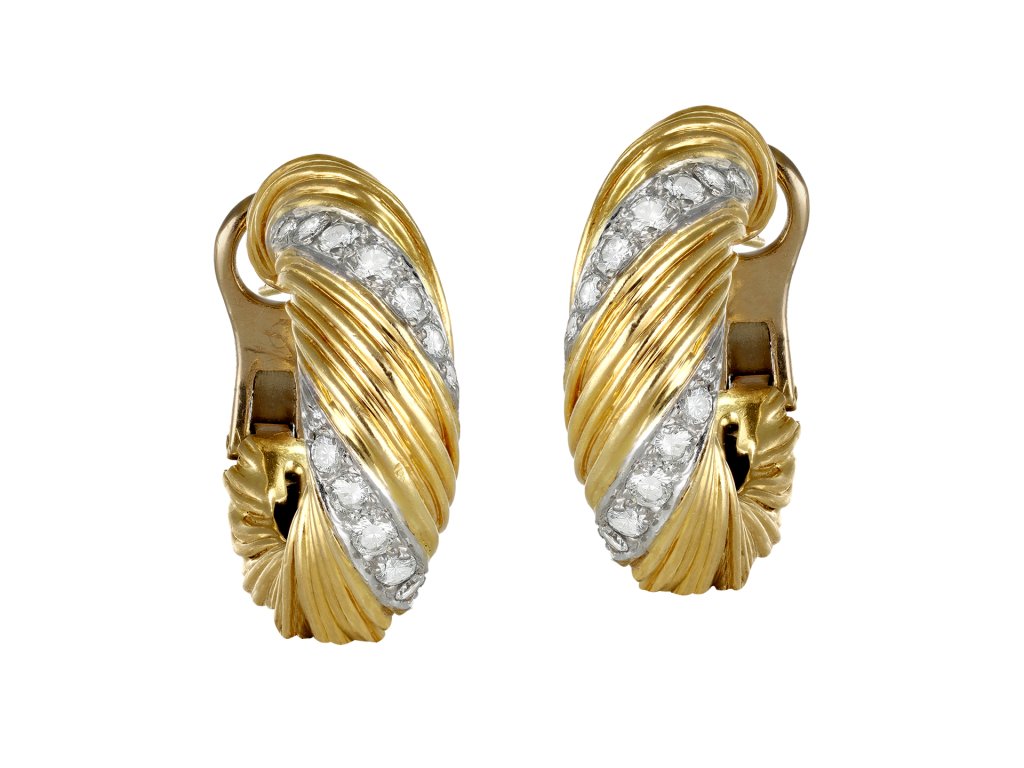 Kutchinsky diamond hoop earrings, English, circa 1970. 