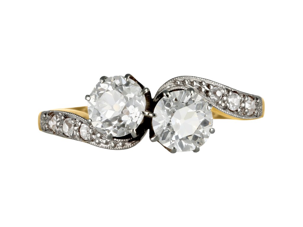 Edwardian diamond crossover ring, circa 1910. 