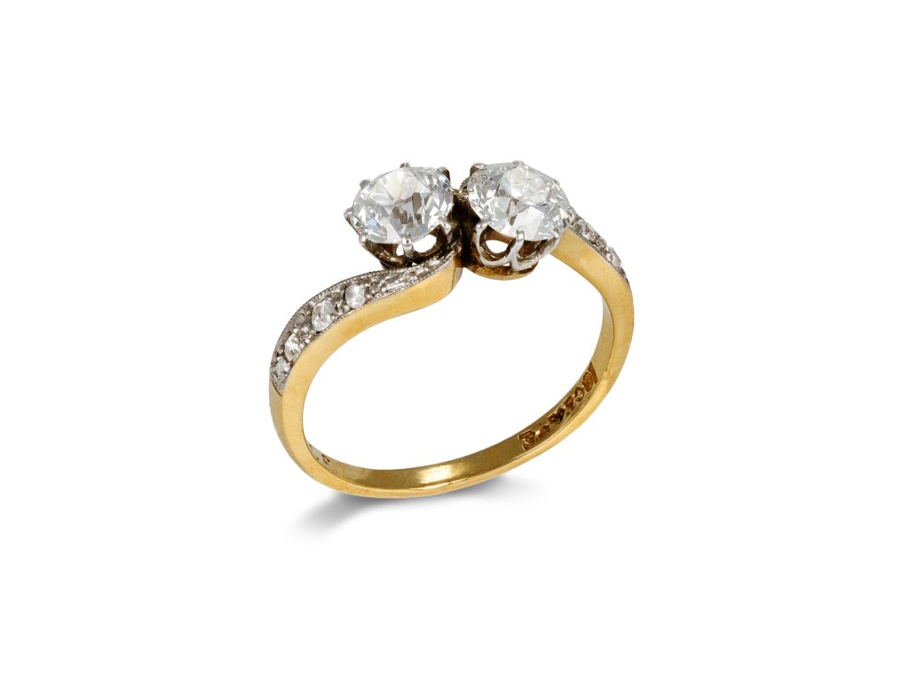 Edwardian diamond crossover ring, circa 1910. 
