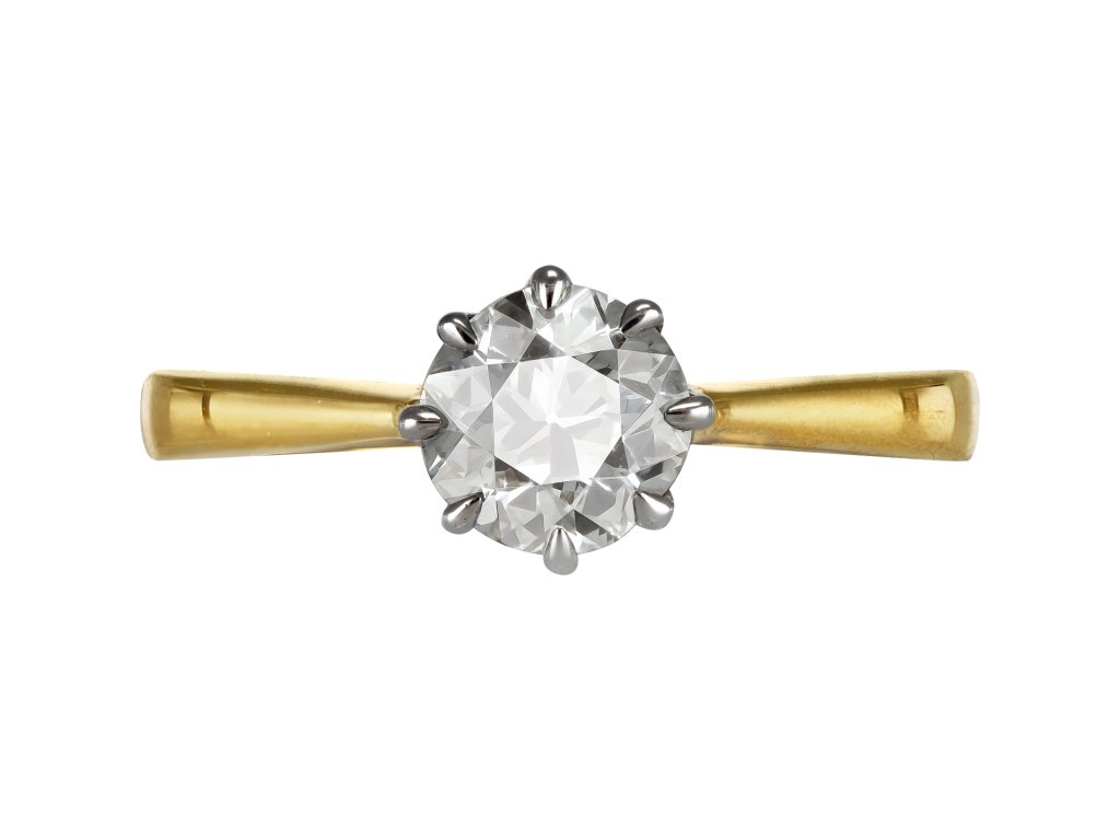 Old cut diamond solitaire ring, English, circa 1915. 