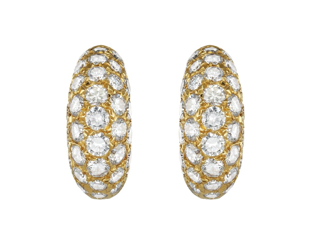 Van Cleef & Arpels diamond hoop earrings, French, circa 1970.