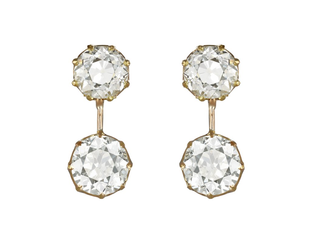 Diamond drop earrings, circa 1905. 