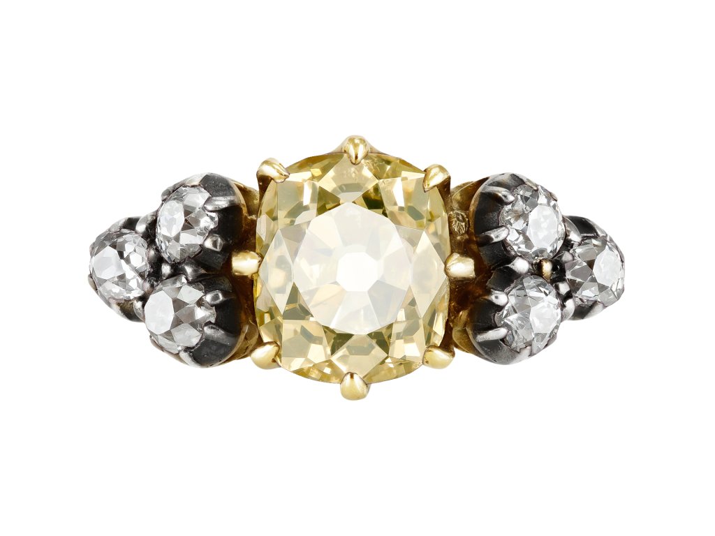 Fancy brownish yellow diamond ring, circa 1890. 