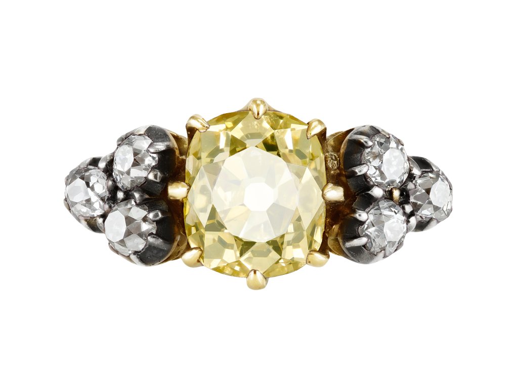 Fancy brownish yellow diamond ring, circa 1890. 