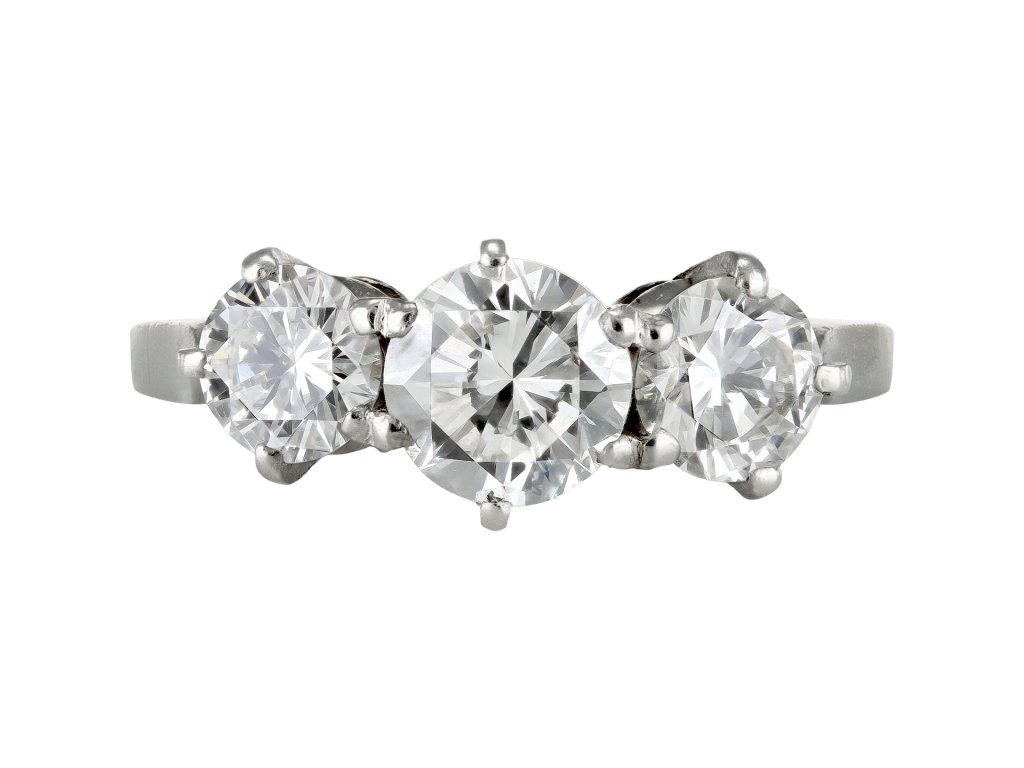 Diamond three stone ring, circa 1940.