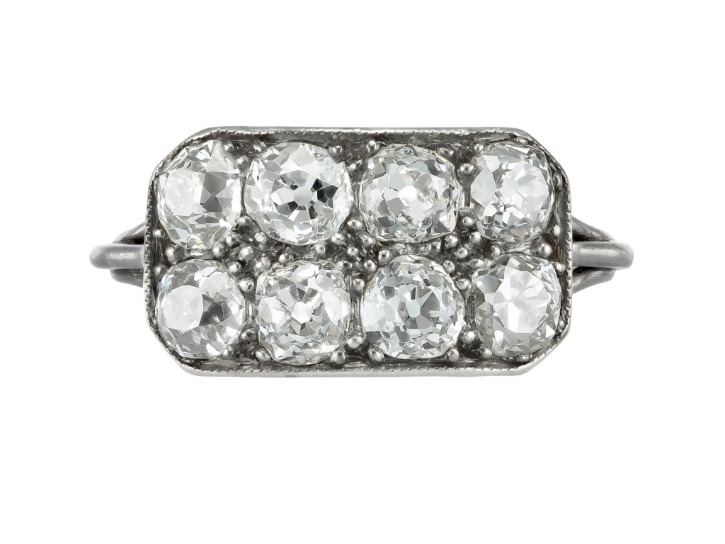 Diamond cluster ring, French, circa 1920. 