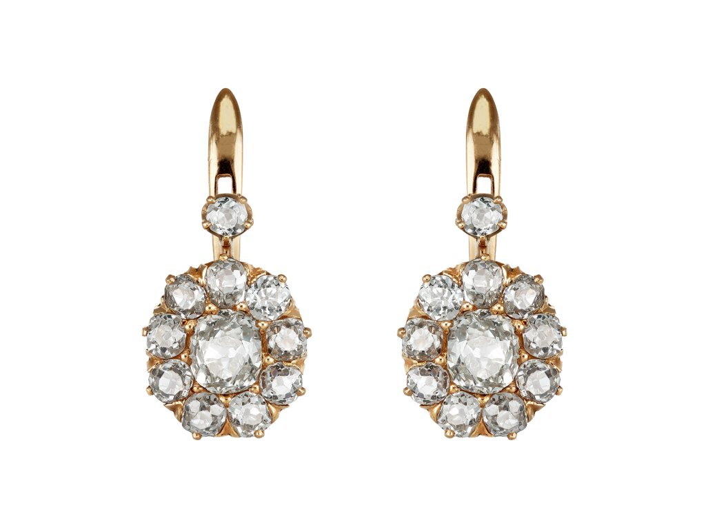 Old mine diamond cluster earrings, circa 1905. 
