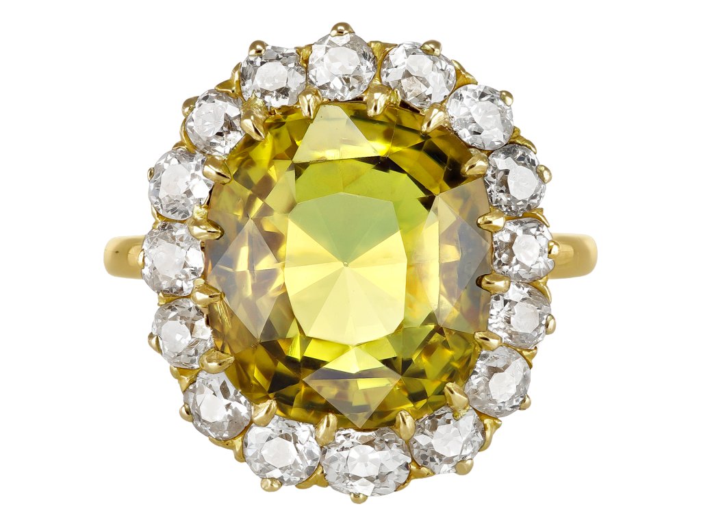 Chrysoberyl and diamond coronet cluster, circa 1900. 