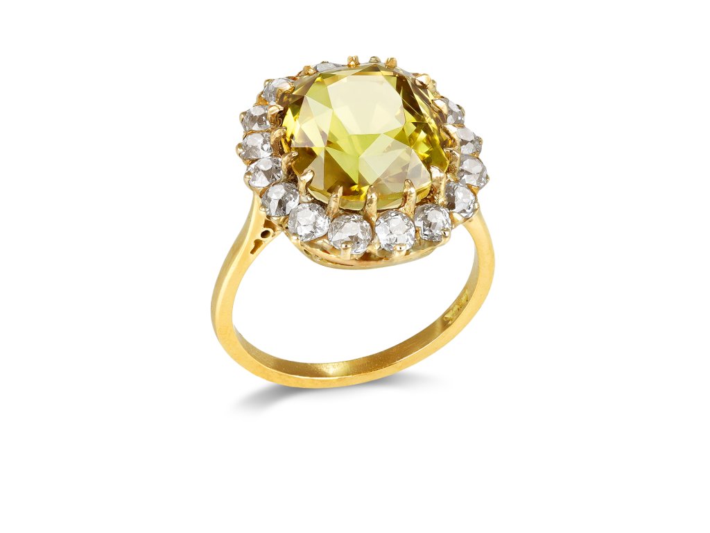 Chrysoberyl and diamond coronet cluster, circa 1900. 