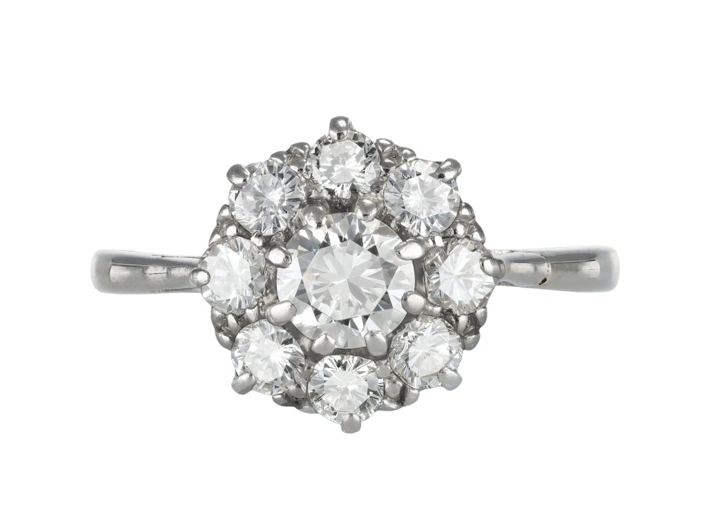 Diamond coronet cluster ring, circa 1950. 