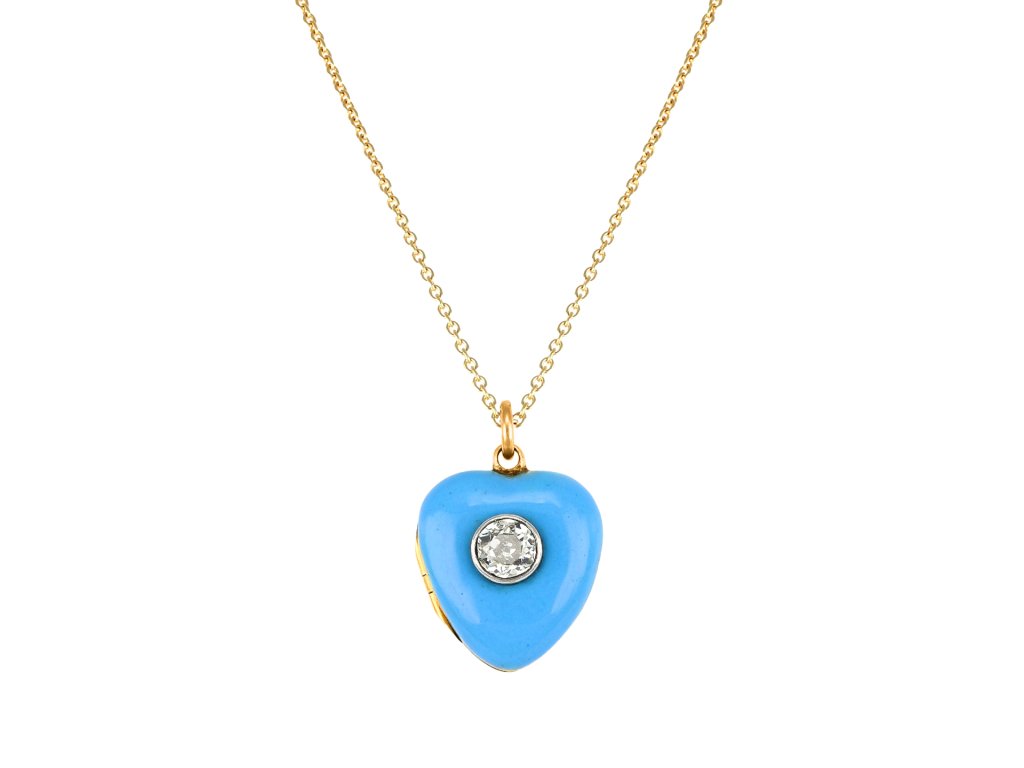 Enamel and diamond locket, circa 1900. 