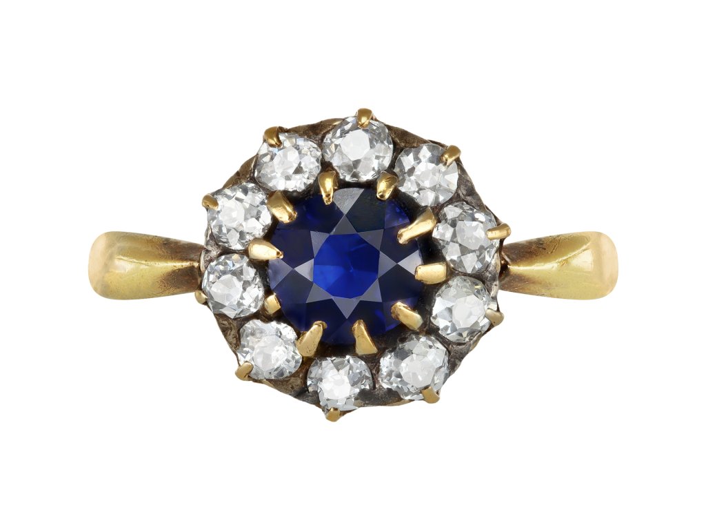 Sapphire and diamond coronet cluster, circa 1890. 