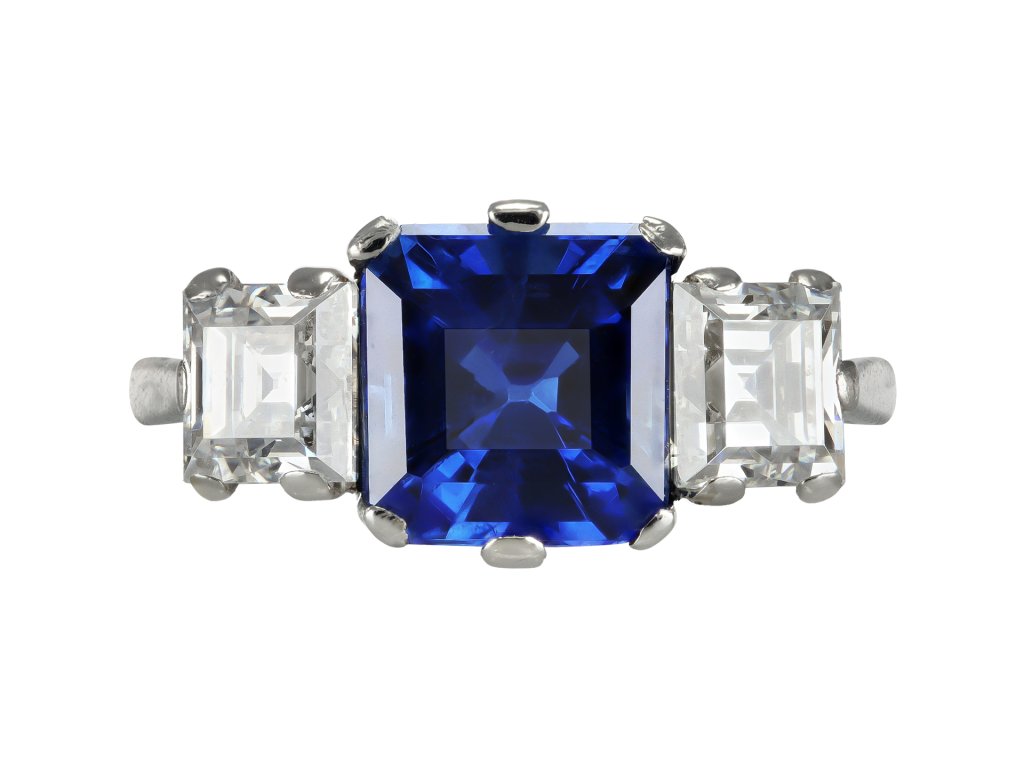Ceylon sapphire and diamond ring, circa 1920.