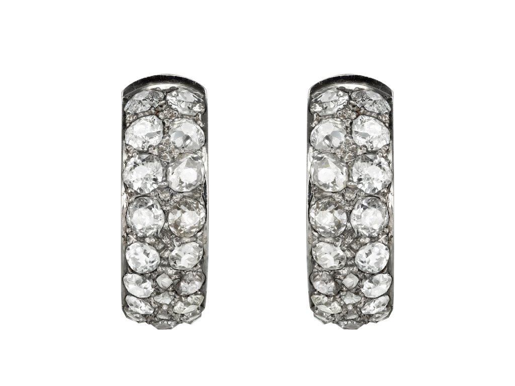 Diamond hoop earrings, circa 1950.