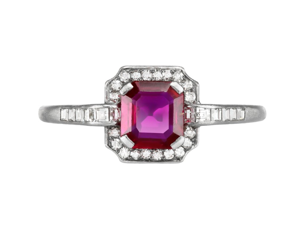 Art Deco ruby and diamond cluster ring, circa 1925.