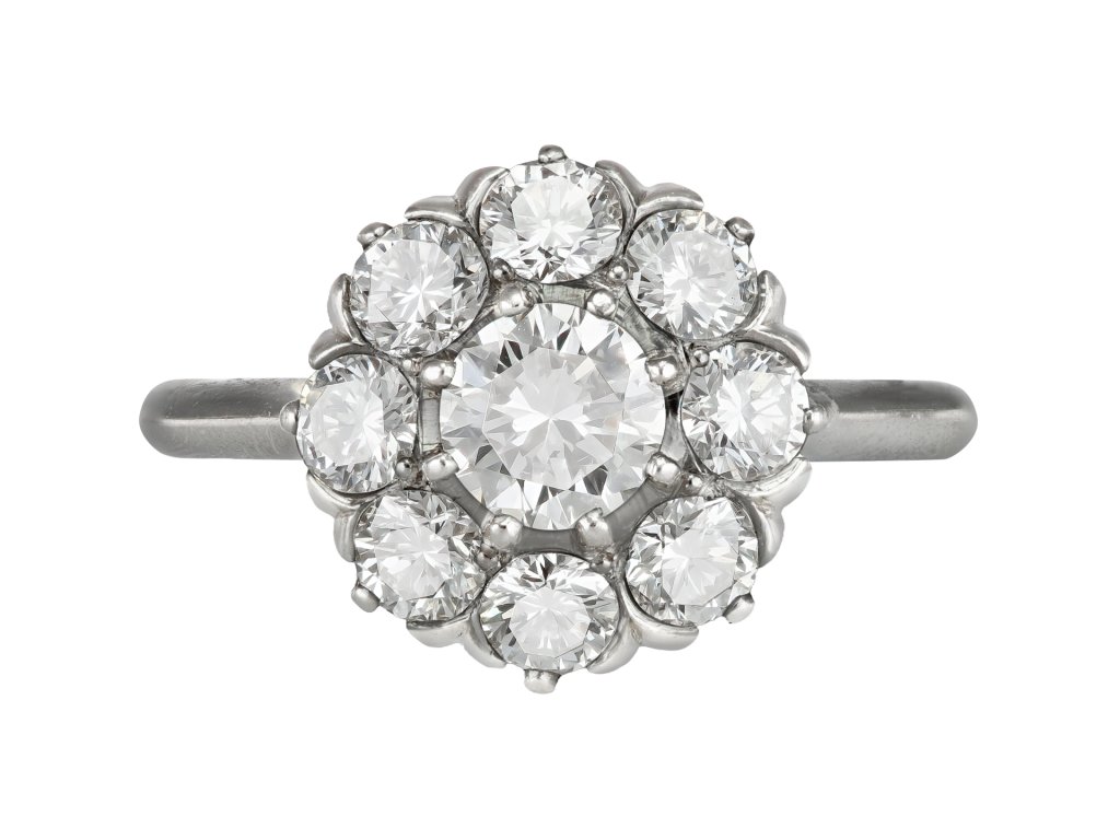 Diamond coronet cluster ring, Swedish, 1951