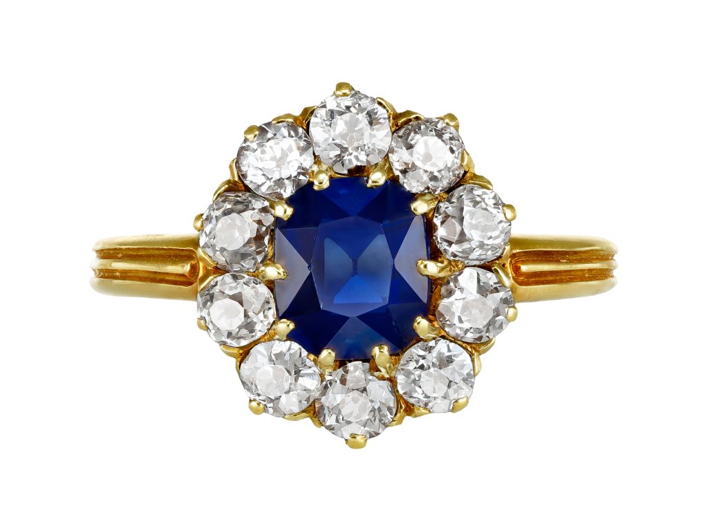 Sapphire and diamond coronet cluster, German, circa 1900.