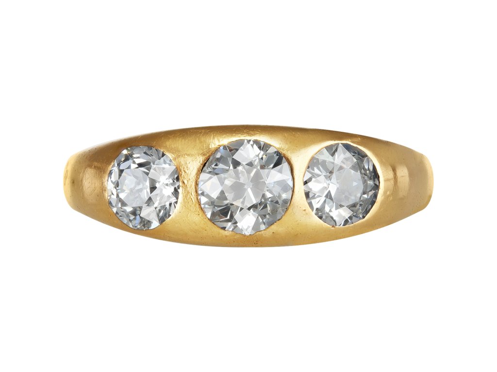 Victorian diamond three stone gypsy ring, circa 1890.