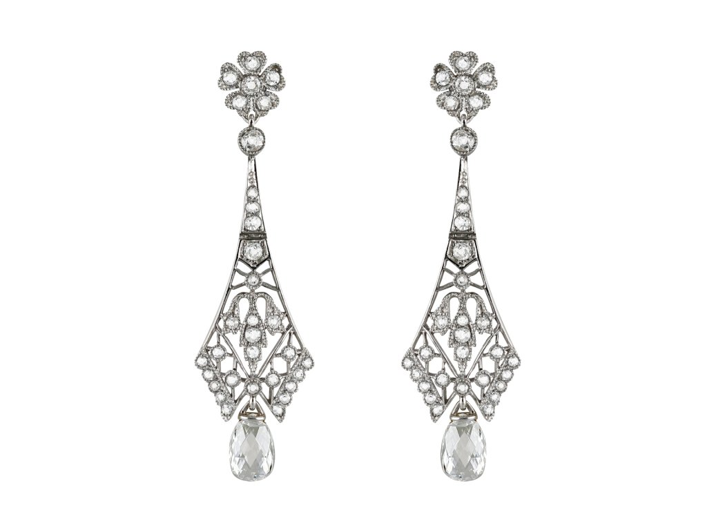 Diamond drop earrings, American, circa 1940.