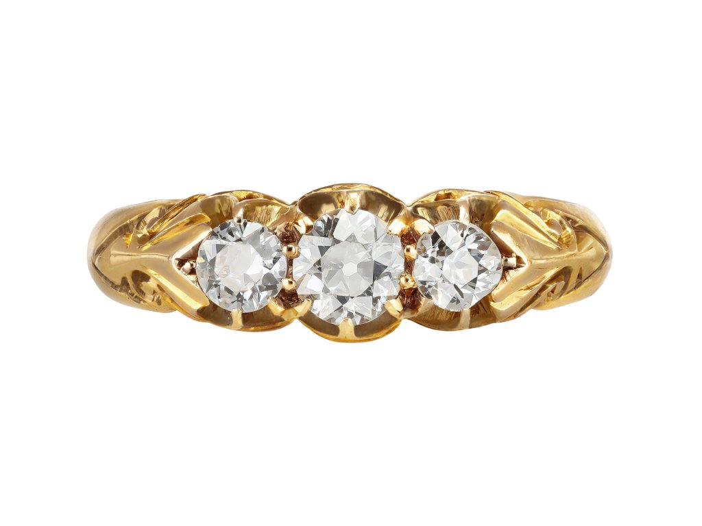 Victorian diamond three stone ring, circa 1900.