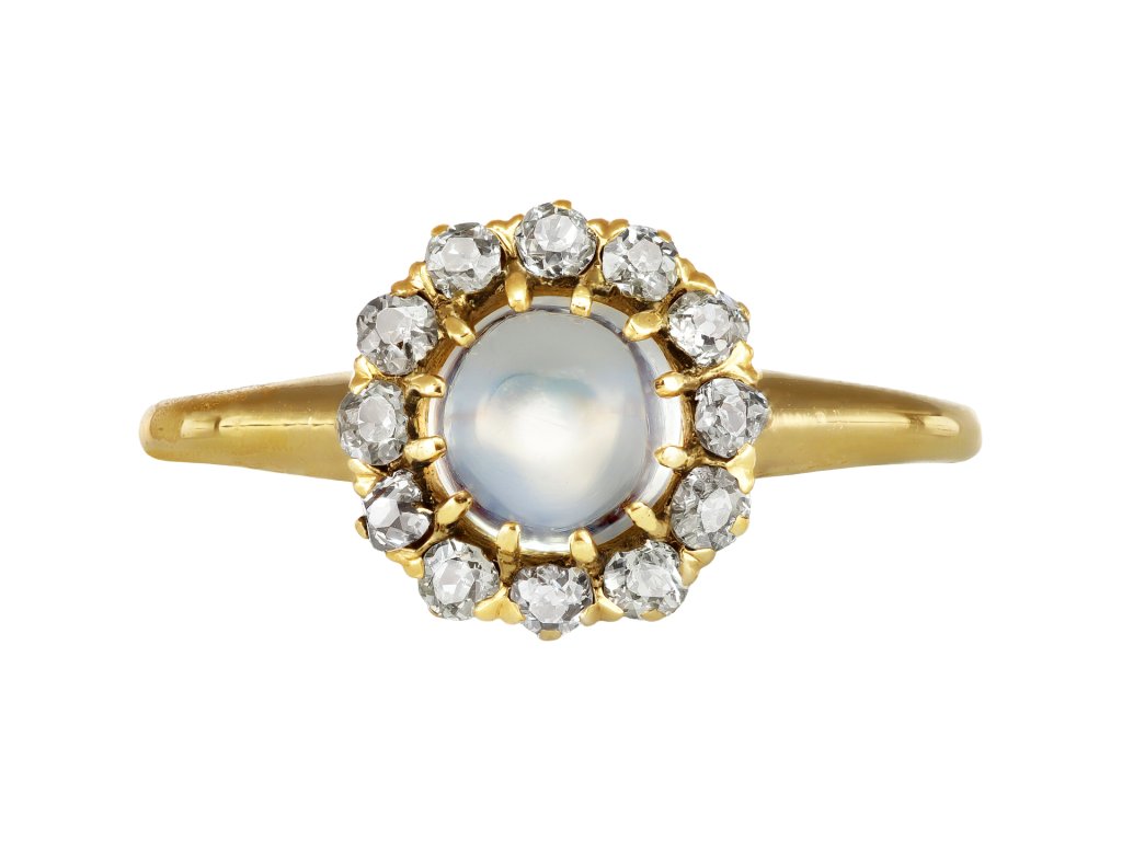 Moonstone diamond ring, circa 1900.