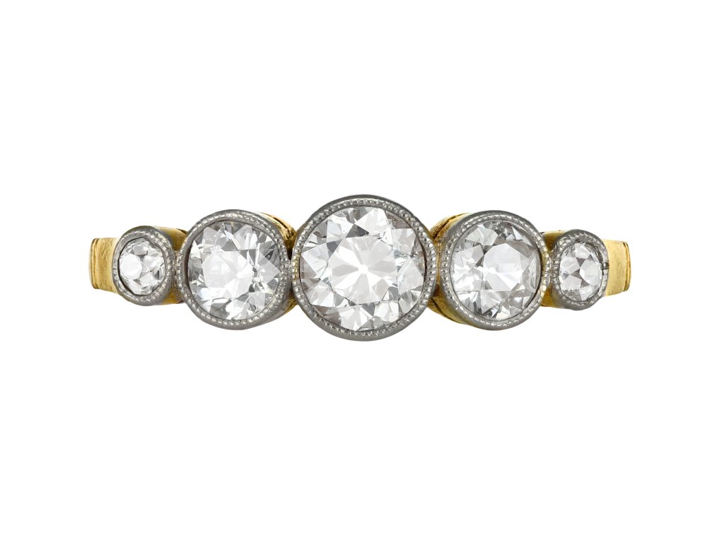 Edwardian diamond five stone ring, circa 1910.