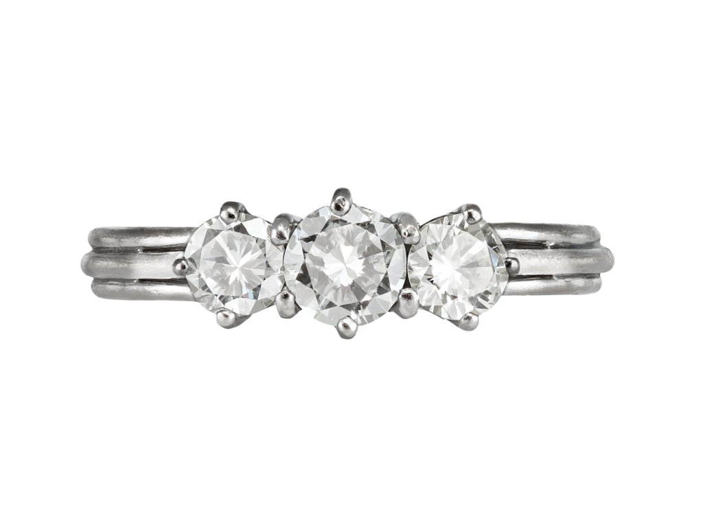 Diamond three stone ring, circa 1950. 