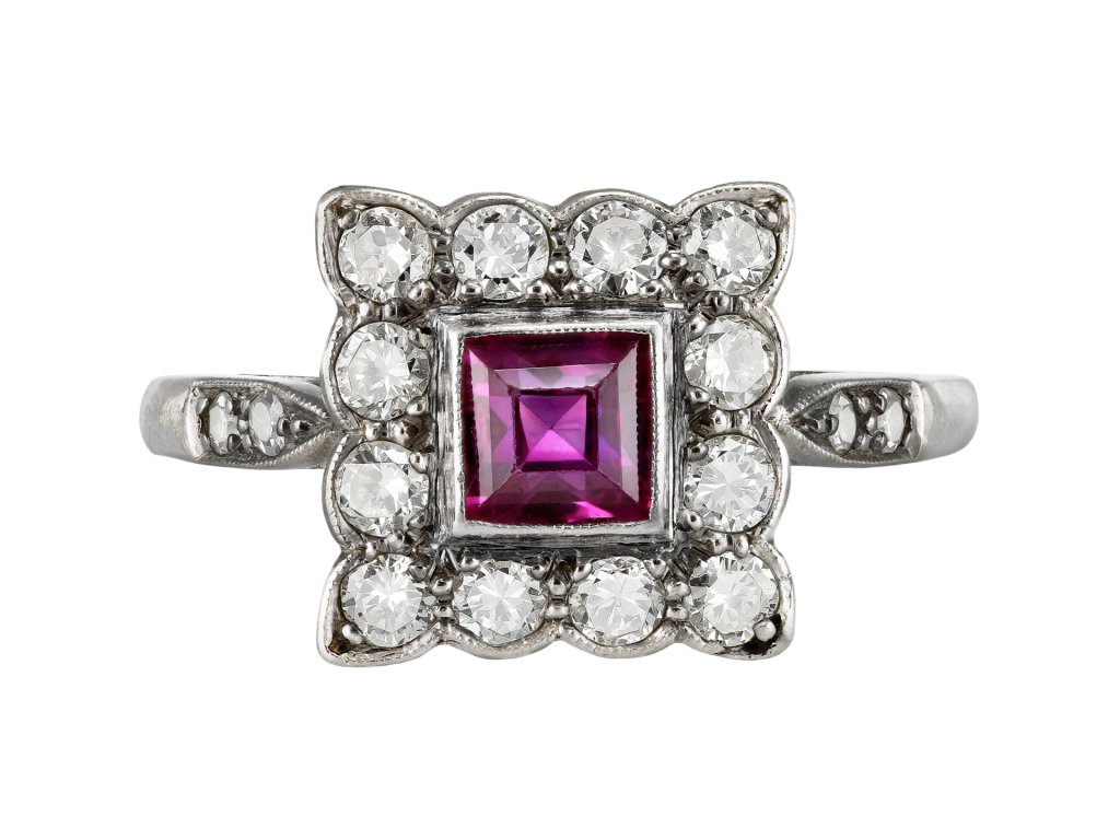 Burmese ruby and diamond coronet cluster, circa 1930.